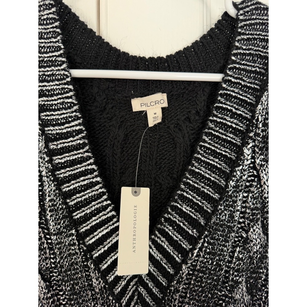 Anthropologie Pilcro Mixed Media Sweater Vest Midi Dress Silver Black Metallic M - Picture 3 of 10